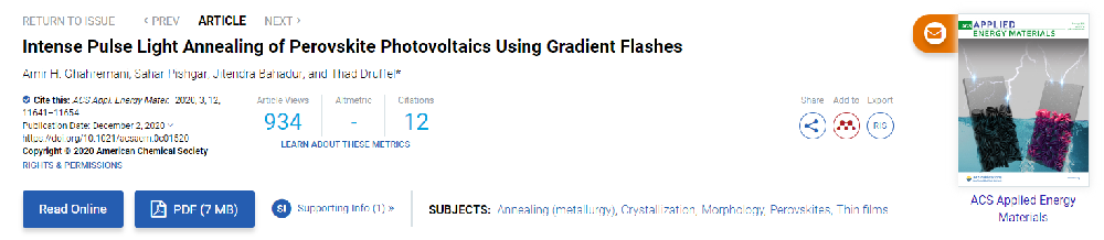 《Applied Energy Materials》：利用光子燒結(jié)系統(tǒng)對鈣鈦礦光伏材料進(jìn)行強脈沖光退火